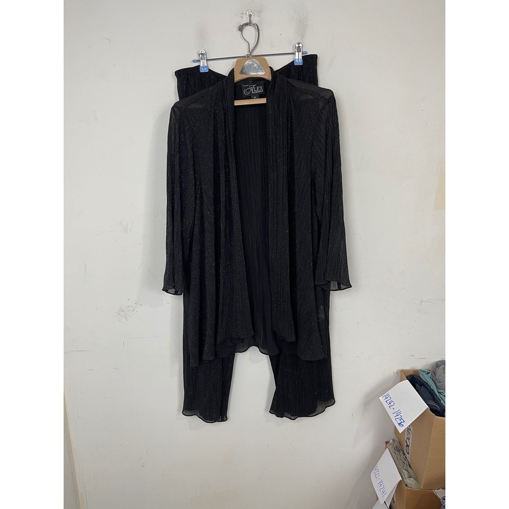 Alex Evenings Woman 2X Black Metallic Pleated Pant Set‎ Cardigan 2 Piece 8433111
